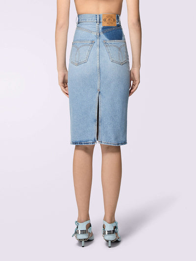 Heart Denim Midi Skirt (Light Blue)