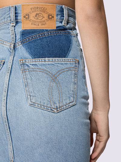 Heart Denim Midi Skirt (Light Blue)