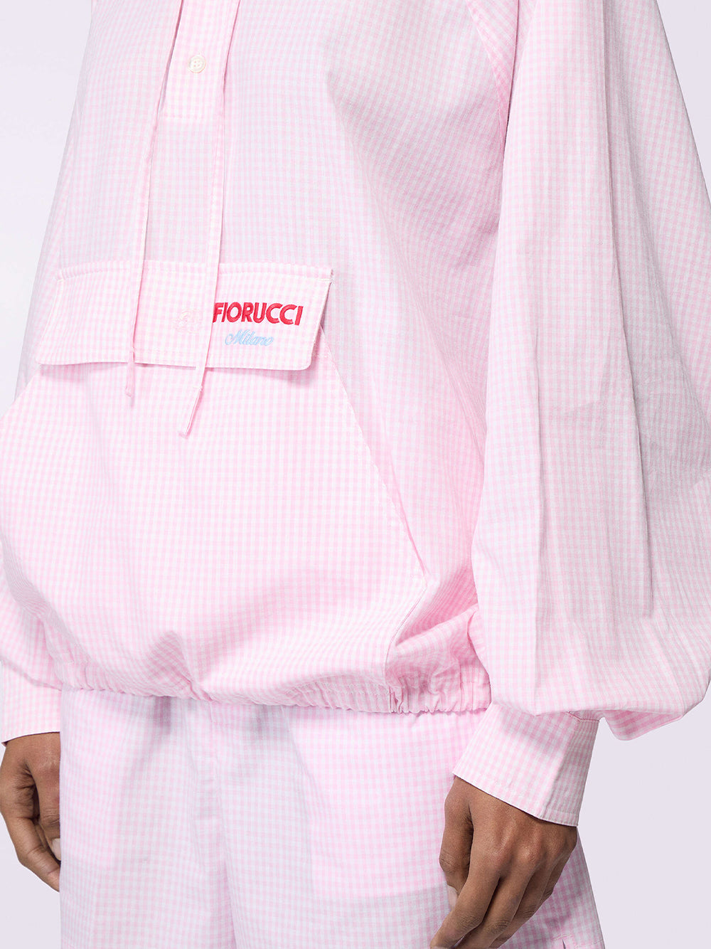 Gingham Logo Hoodie Shirt (Pink)