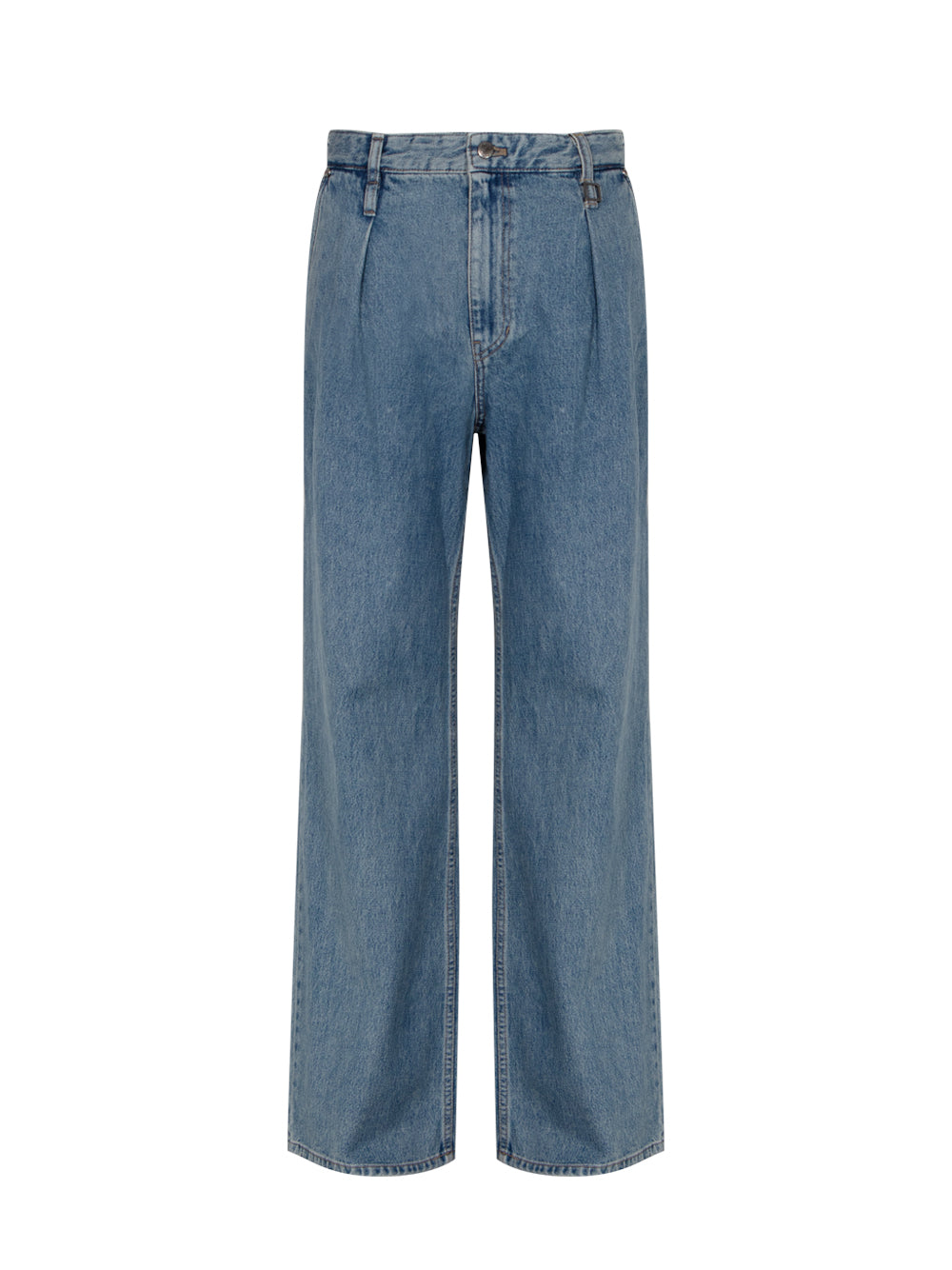 One-Tuck Semi Wide Denim Pants Blue