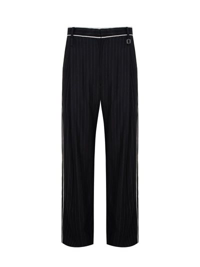 Wool Striped Pants Black