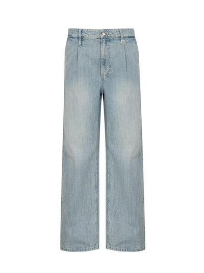 Wide Slub Denim Pants Blue