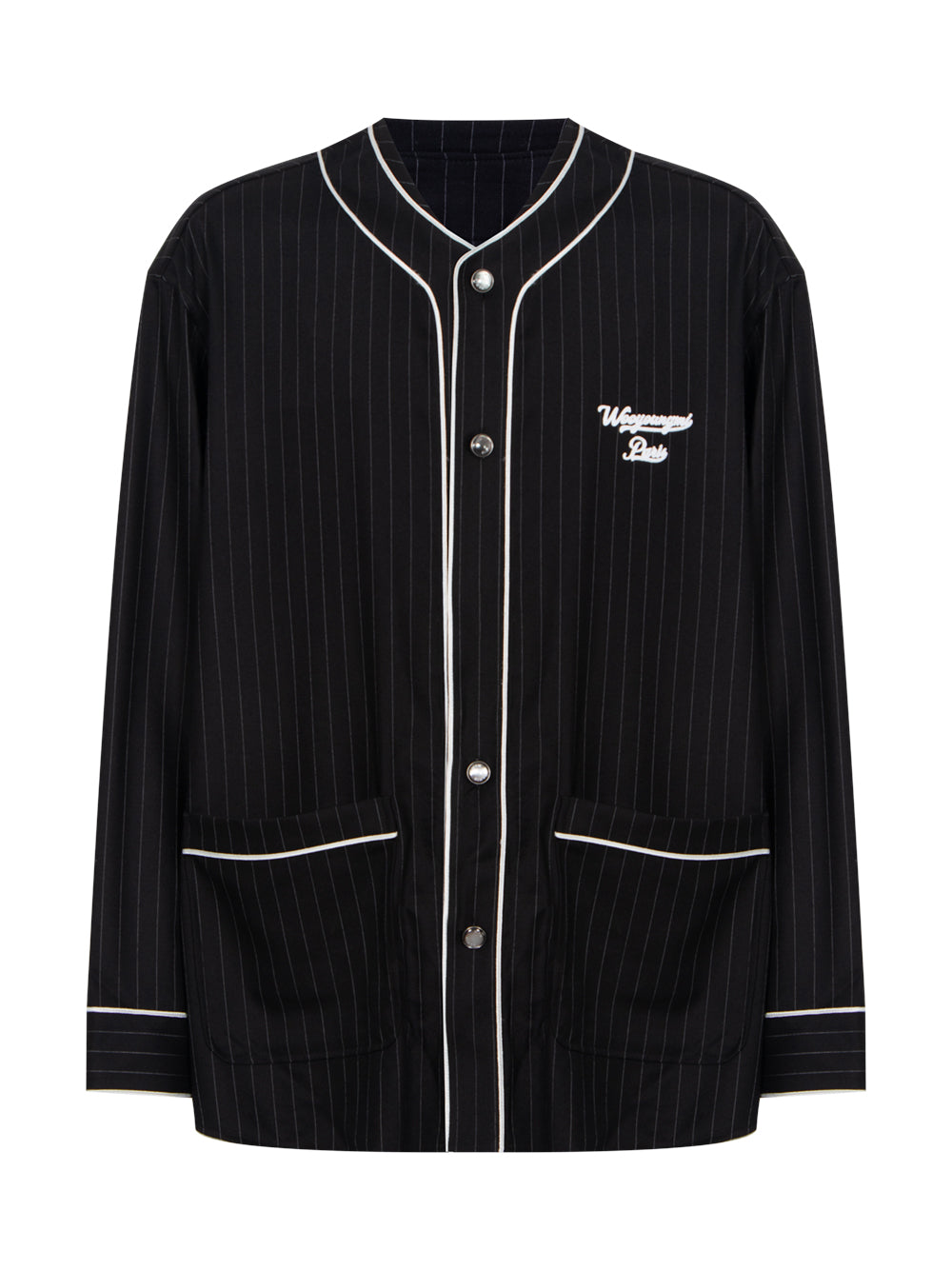 Wool Stripe Baseball Shirt Black