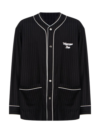 Wool Stripe Baseball Shirt Black