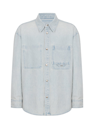 Flower Back Logo Denim Shirt Blue