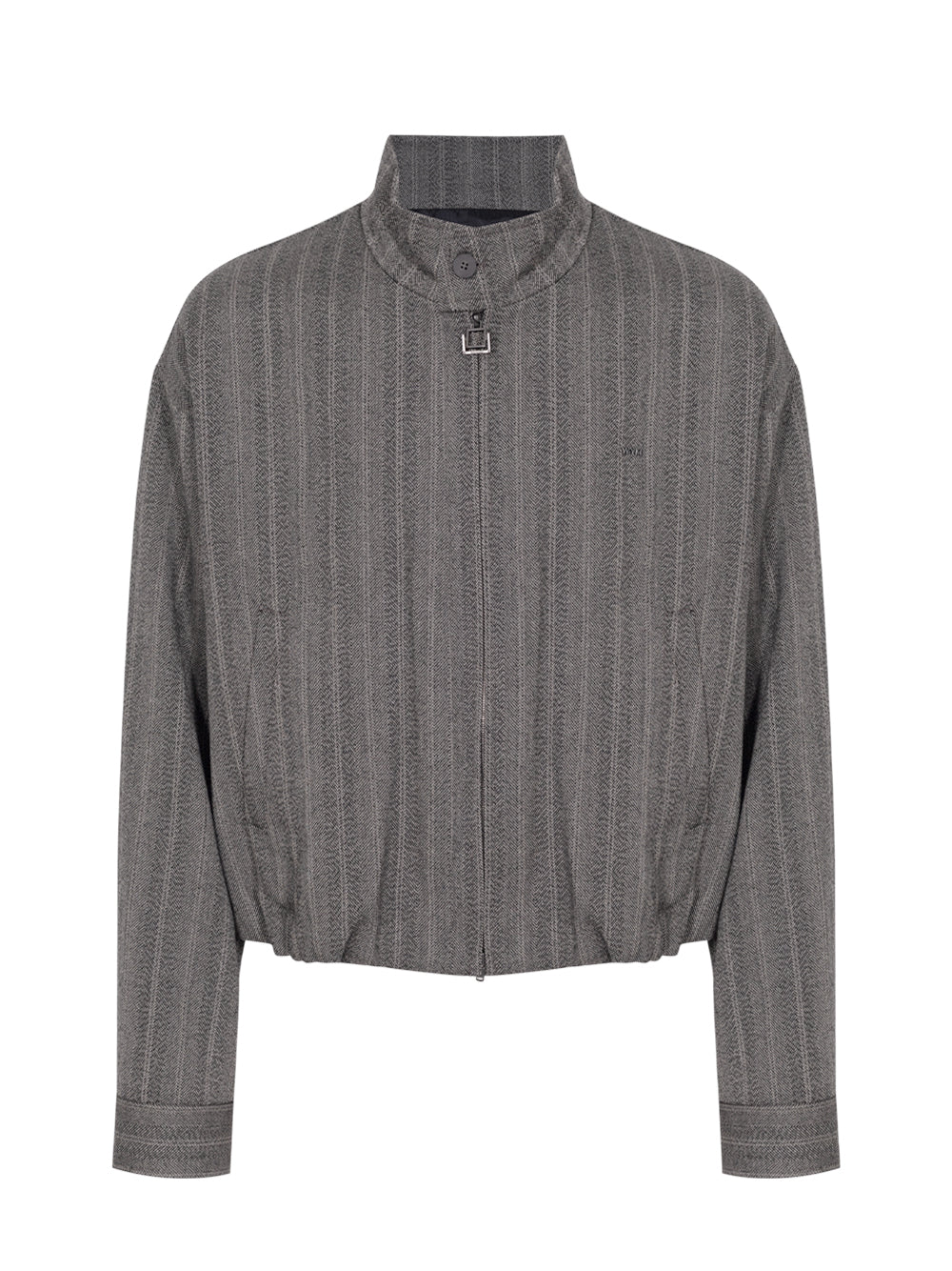 High-Neck Banded Wool Jacket Black