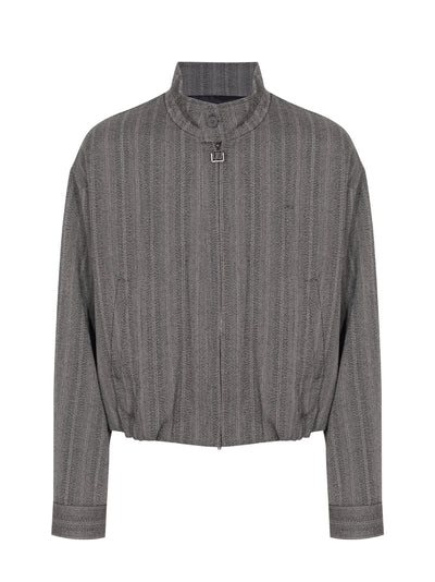 High-Neck Banded Wool Jacket Black