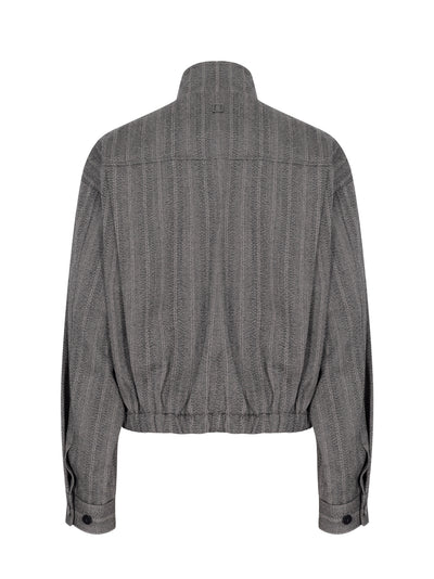 High-Neck Banded Wool Jacket Black