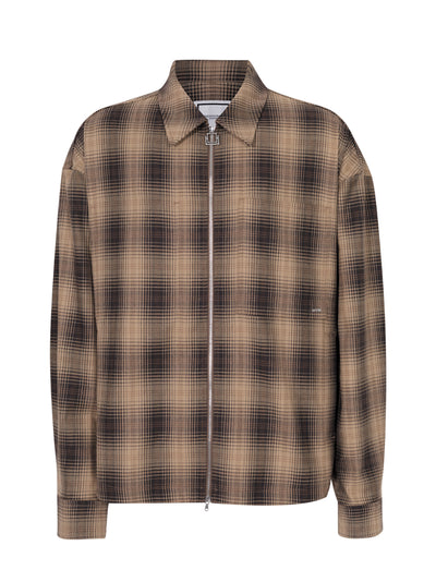 Check Zip-Up Shirt Camel