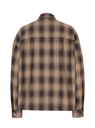 Check Zip-Up Shirt Camel