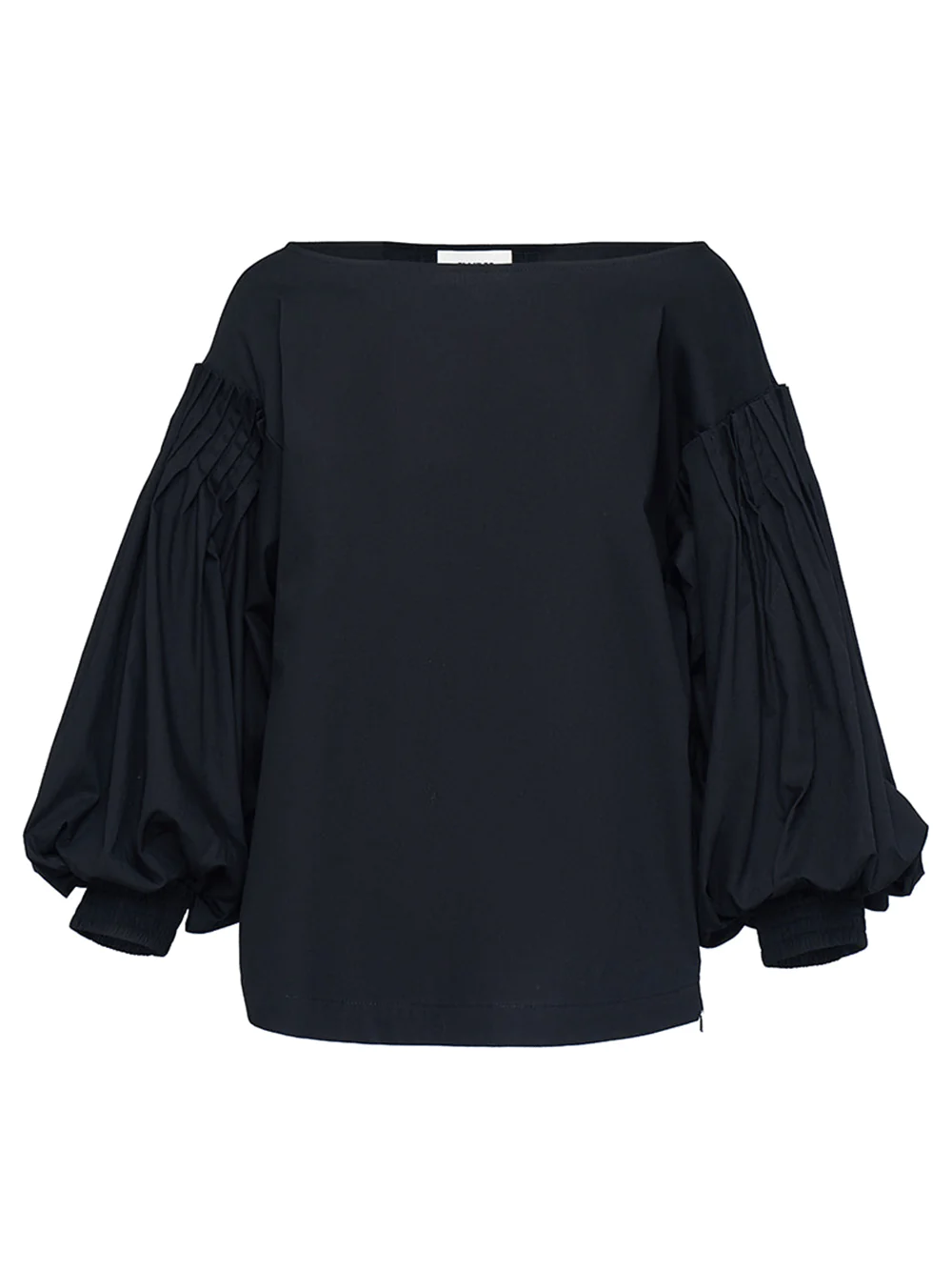 Silky Cotton Poplin Puff Blouse Black