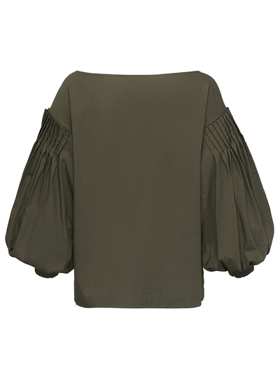 Silky Cotton Poplin Puff Blouse Olive