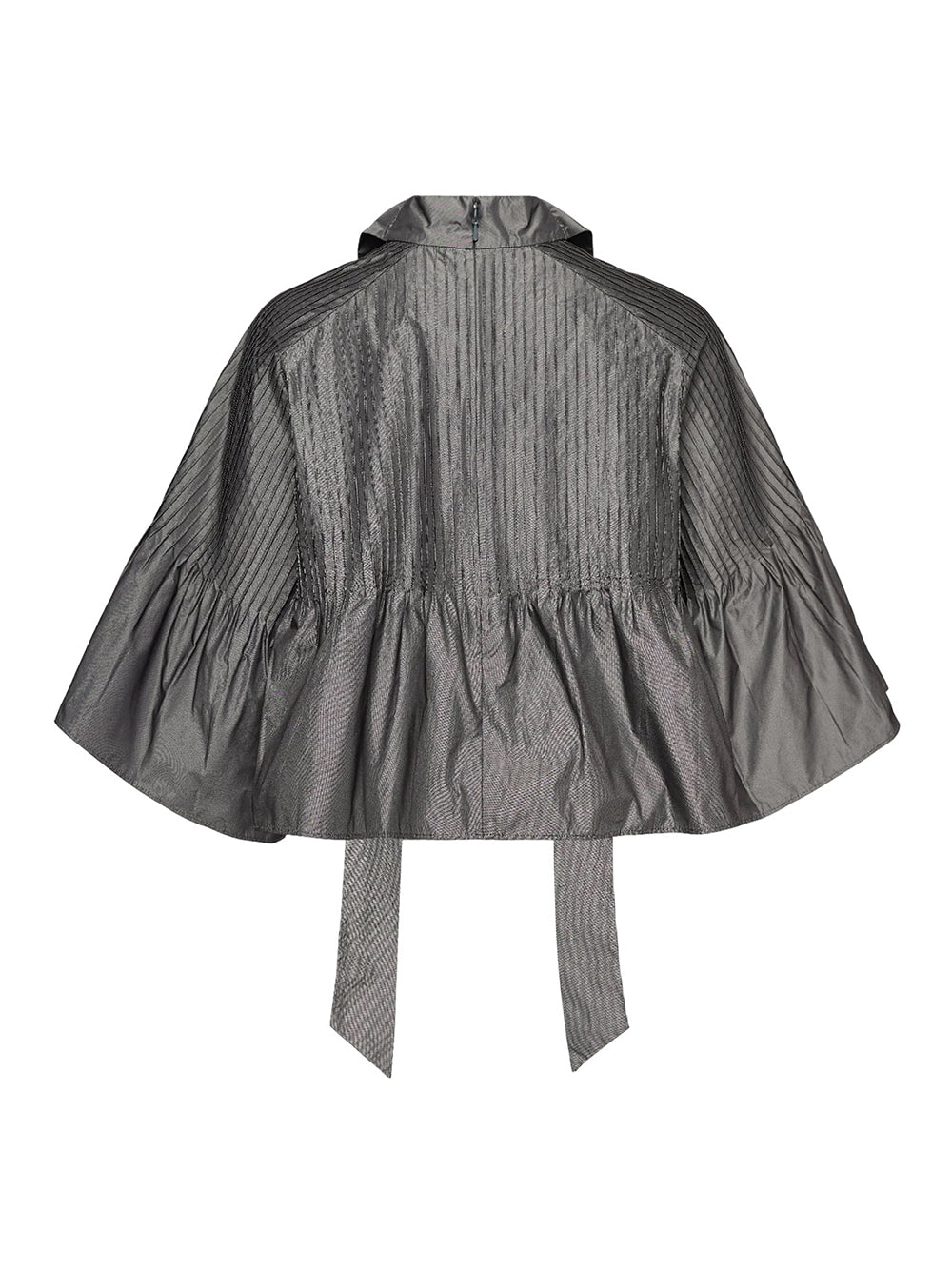 Poly Chambray Taffeta Pintucke Top Gunmetal