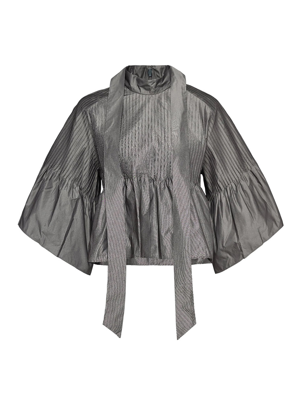 Poly Chambray Taffeta Pintucke Top Gunmetal