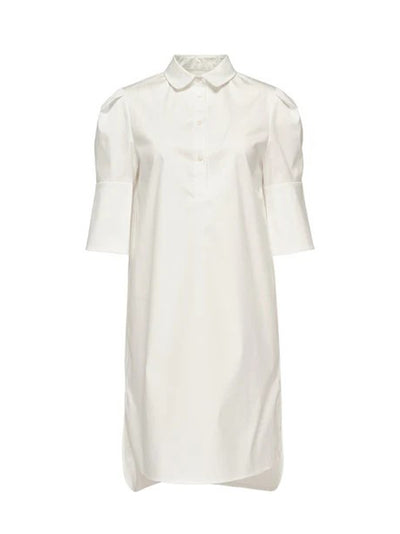 Sheen Cotton Poly Stretch Cuff Dress Polished White