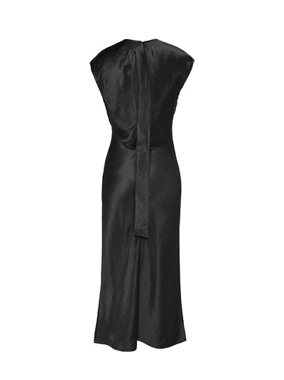 Heavy Satin Tie-Back Dress Black