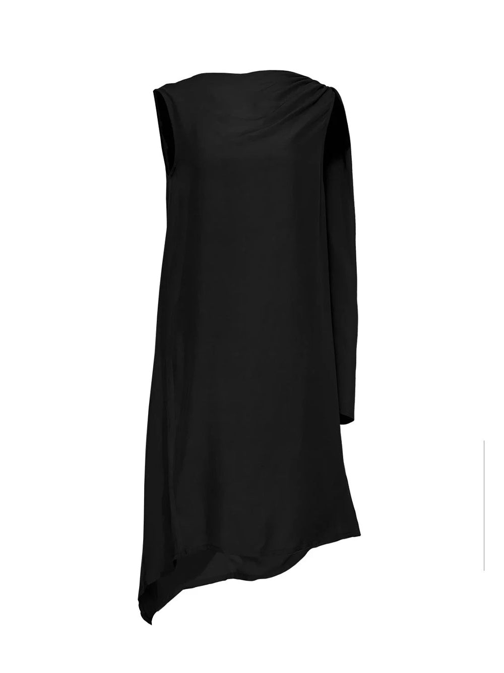 Silky Viscose Tencel Drape-Neck Dress Black