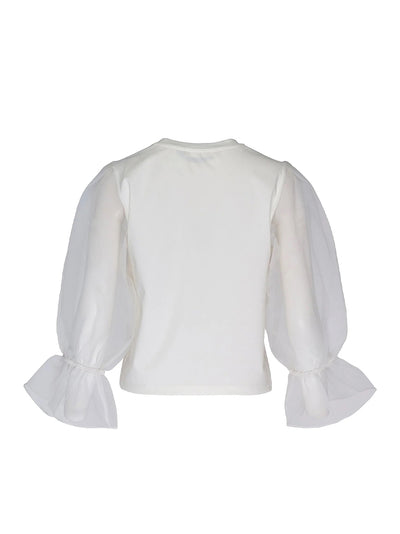 Triacetate Satin Knit Organza Top (Polished White)