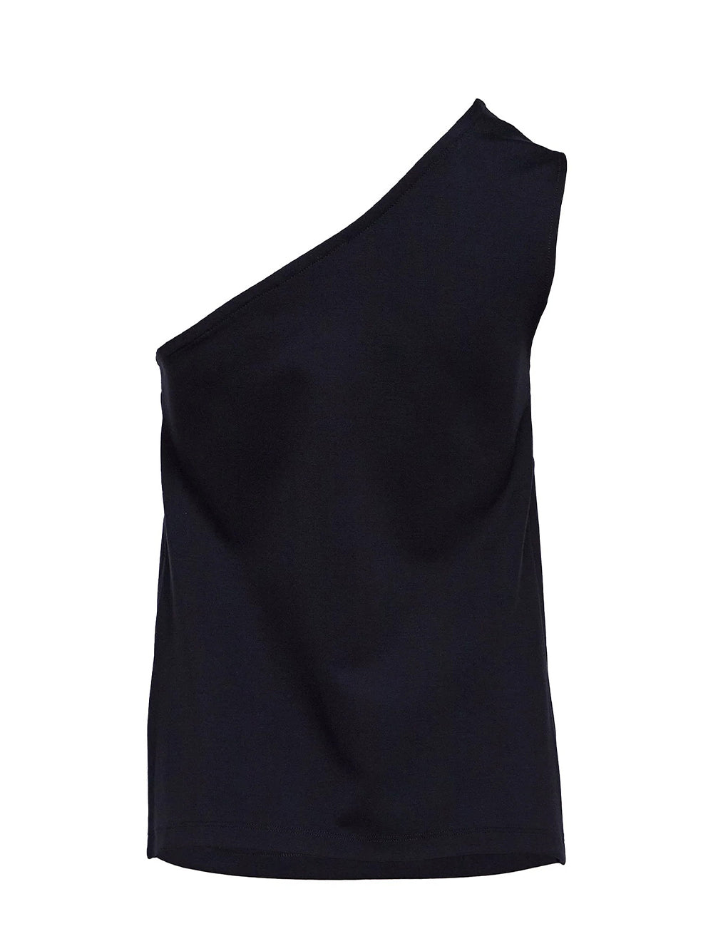 Triacetate Satin Knit One-Shoulder Top Navy