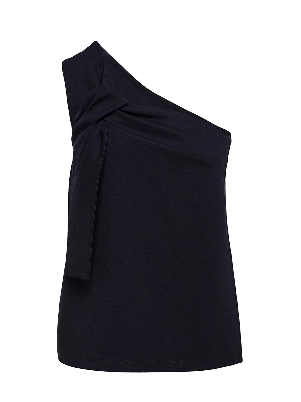 Triacetate Satin Knit One-Shoulder Top Navy