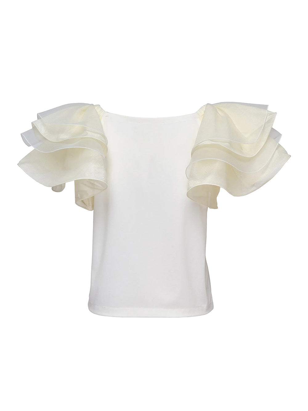 Triacetate Satin Knit Frill Top Polished White