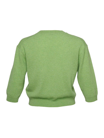 Recycled Cashmere V-Neck Cropped Sweater Apple