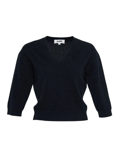 Recycled Cashmere V-Neck Cropped Sweater Black