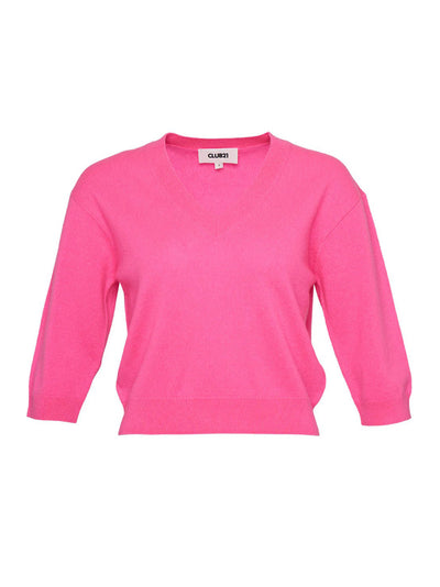 Recycled Cashmere V-Neck Cropped Sweater Pink