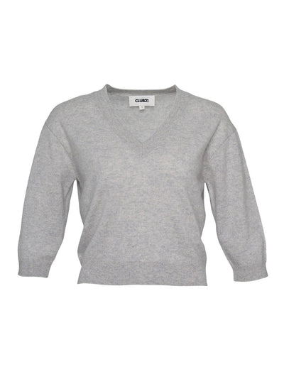 Recycled Cashmere V-Neck Cropped Sweater Soft Grey