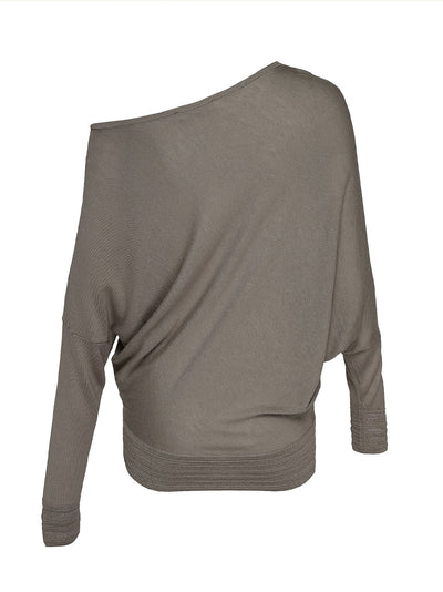 Silk Cashmere Slouchy Off-Shoulder Sweater Taupe