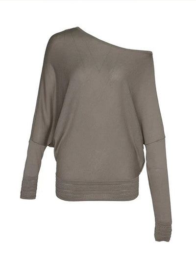 Silk Cashmere Slouchy Off-Shoulder Sweater Taupe