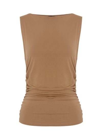 Luca Shirred Tank Khaki