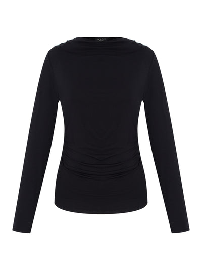 Luca Asymmetric Drape Long Sleeve Black