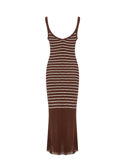Chiara Stripe Tank Dress Warm Brown