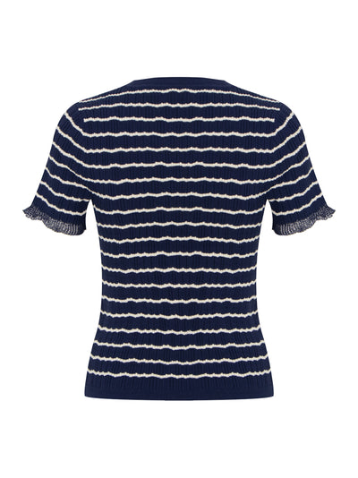 Chiara Stripe Short Sleeve Crew (Indigo)