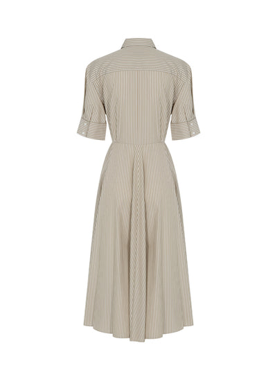 Aiden Stripe Poplin Dress (Beige Stripe)
