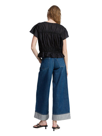 Valentina Tiered Flutter Sleeve Top (Black)