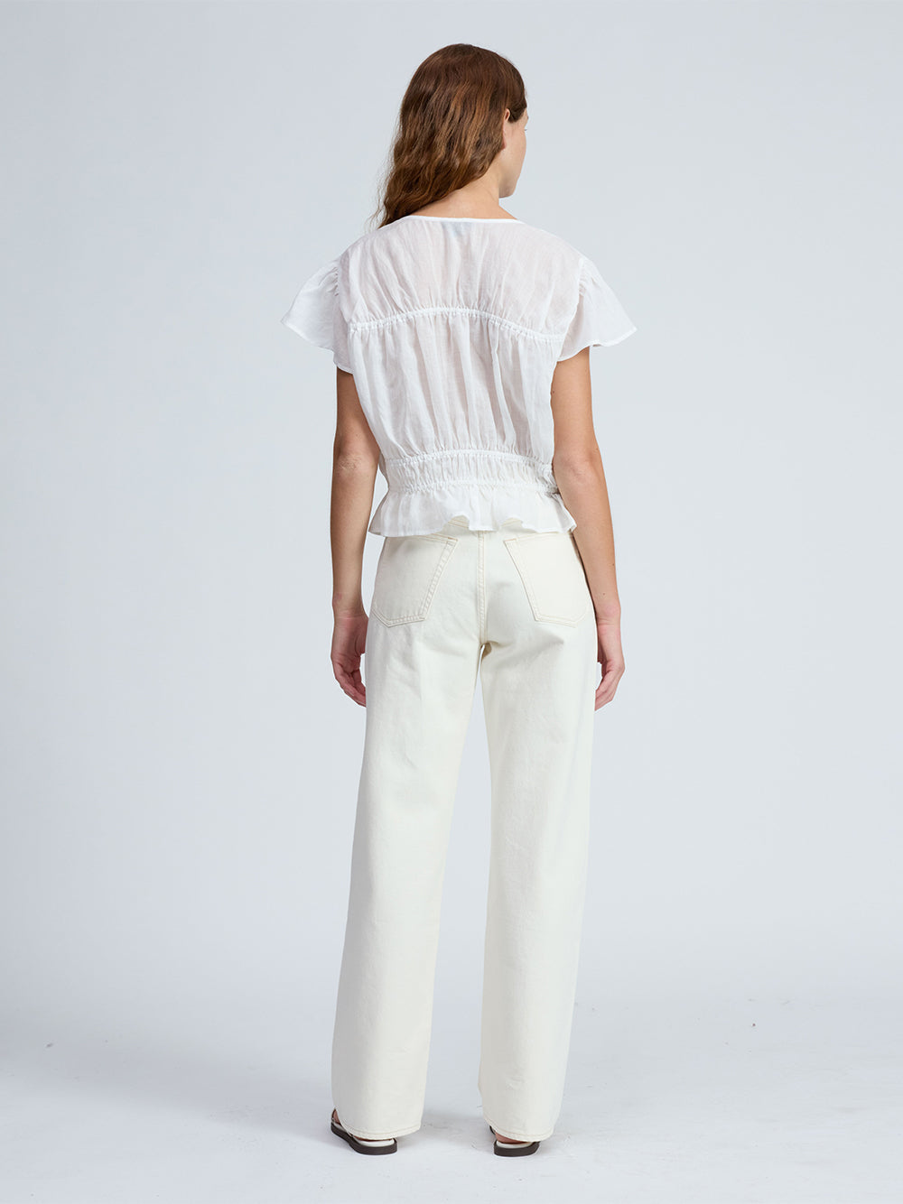Valentina Tiered Flutter Sleeve Top (White)