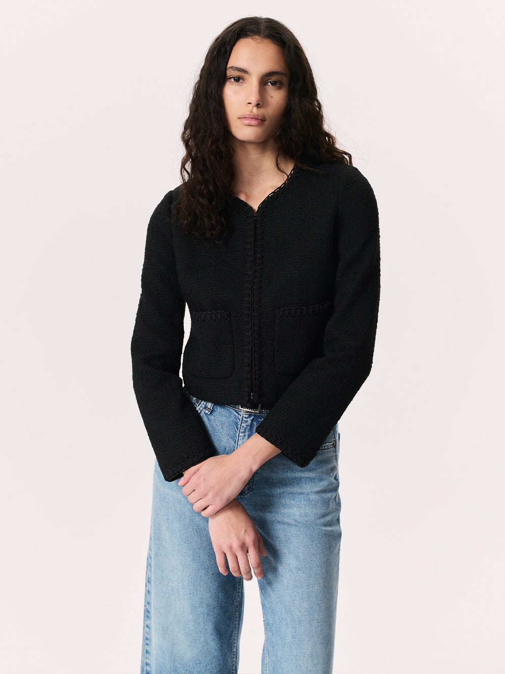 Cheyenne Whipstitch-Trimmed Tweed Lady (Black)