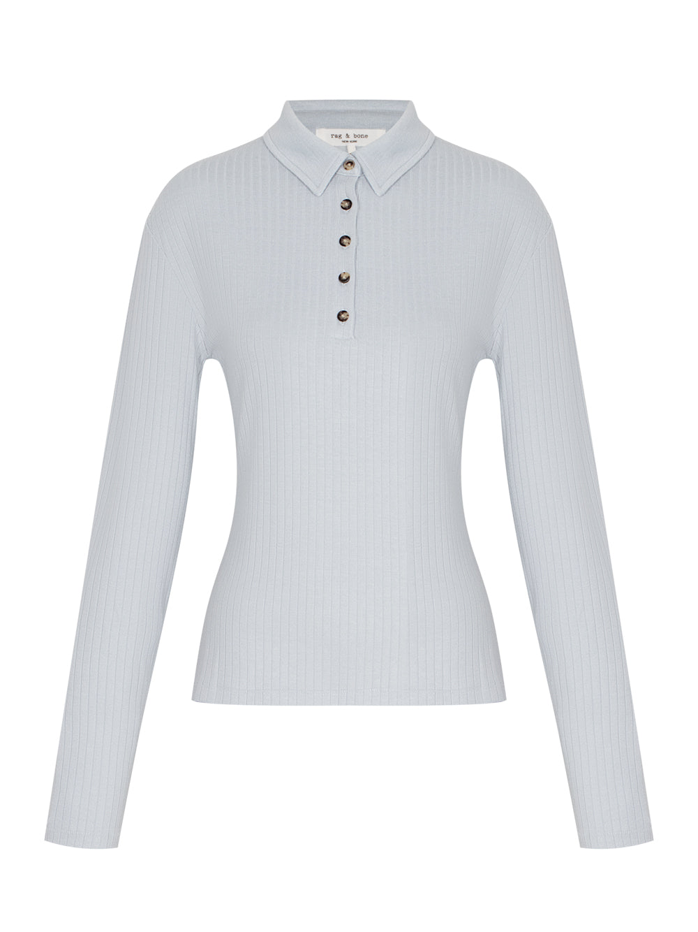 The Knit Rib Long Sleeve Polo (Light Blue)