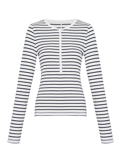 The Knit Stripe Henley Whitemult