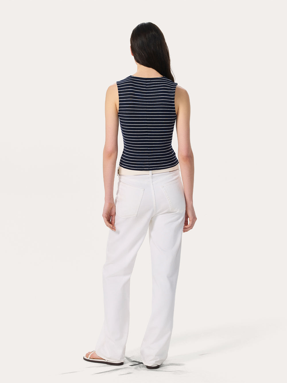 Knit Striped Button Tank Top (Navy Multi)