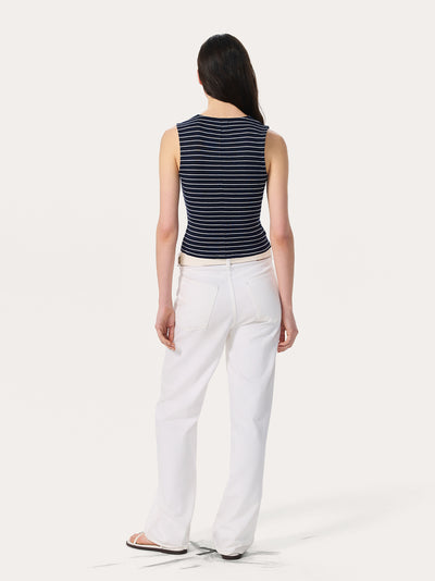 Knit Striped Button Tank Top (Navy Multi)