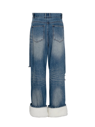 Navy Womens Shearing Denim Pants Navy