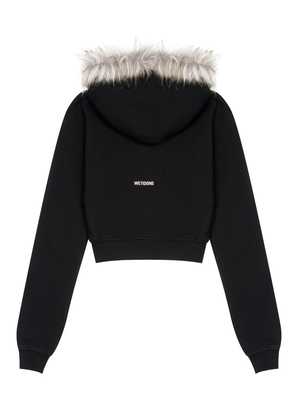 Womens Fur Cropped Hoodie Zip-Up Black