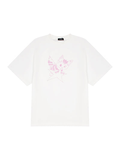 Monster Print Distressed T-Shirt Ivory