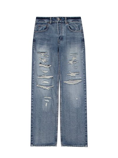 Blue Womens Embroidered Distressed Denim Pants Blue