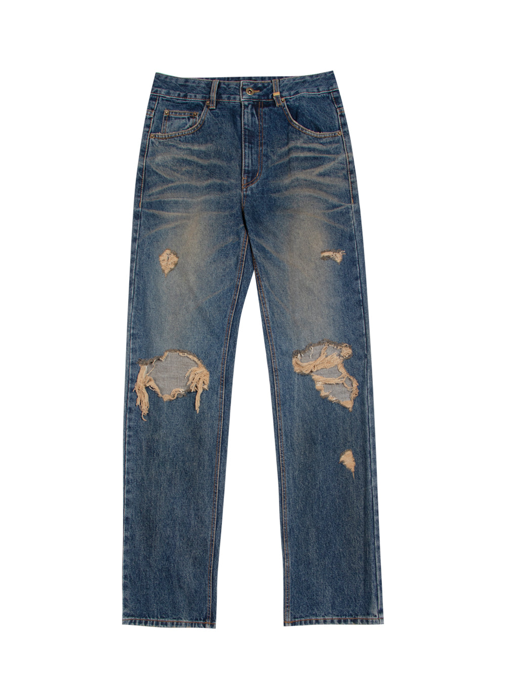 Distressed And Washed Denim Pants (Blue)