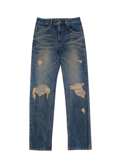 Distressed And Washed Denim Pants (Blue)