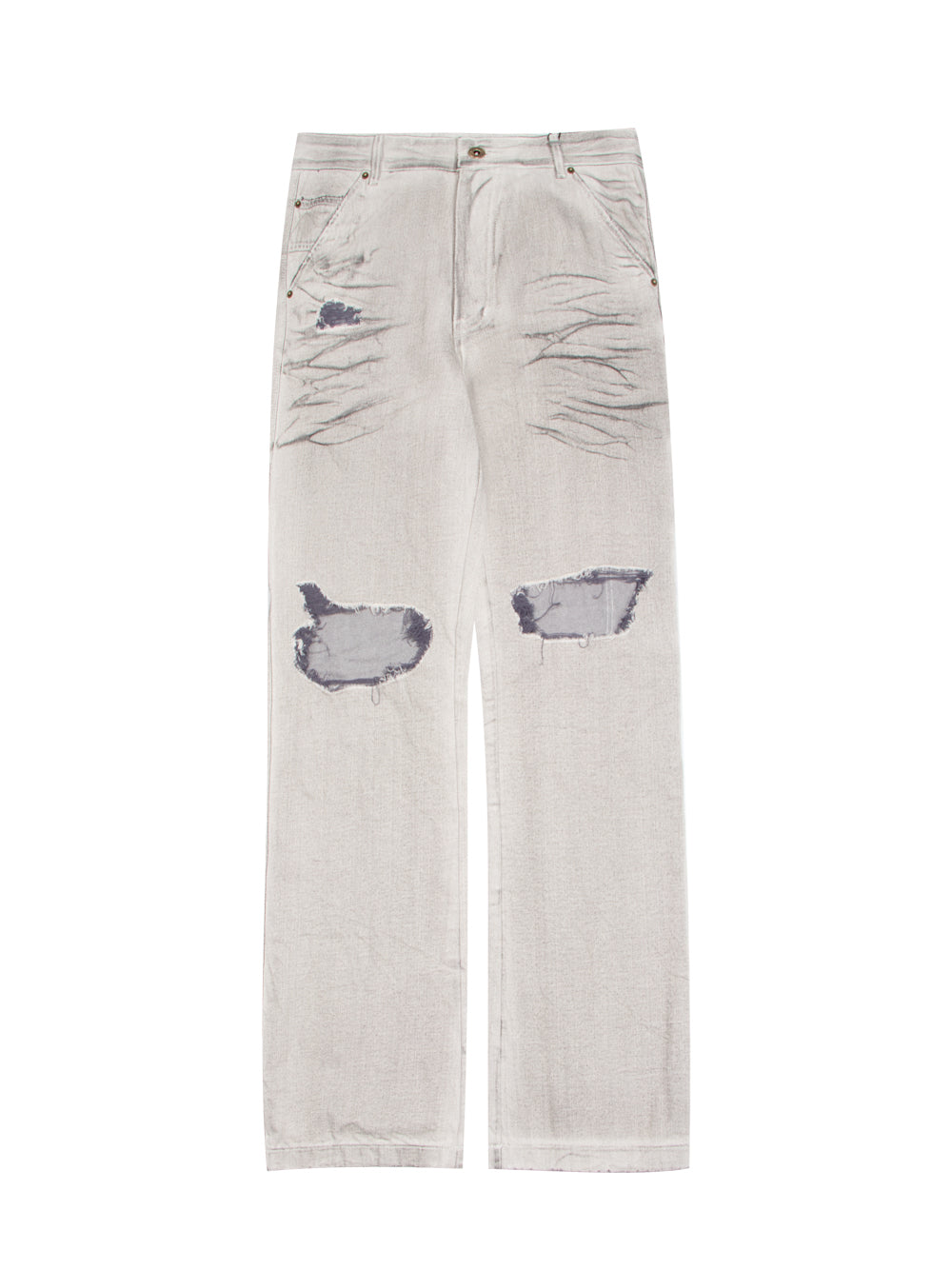 Distressed Loose-Fit Denim Pants (White)